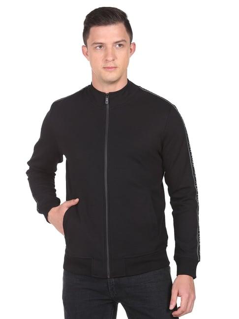 arrow newyork black cotton regular fit sweatshirt