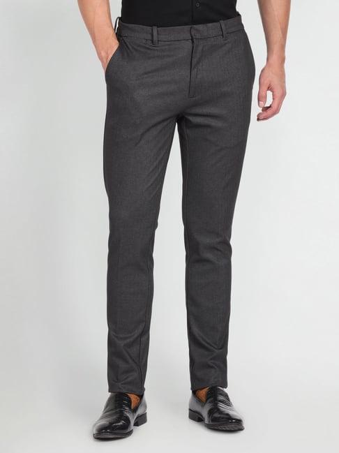 arrow newyork black slim fit texture trousers