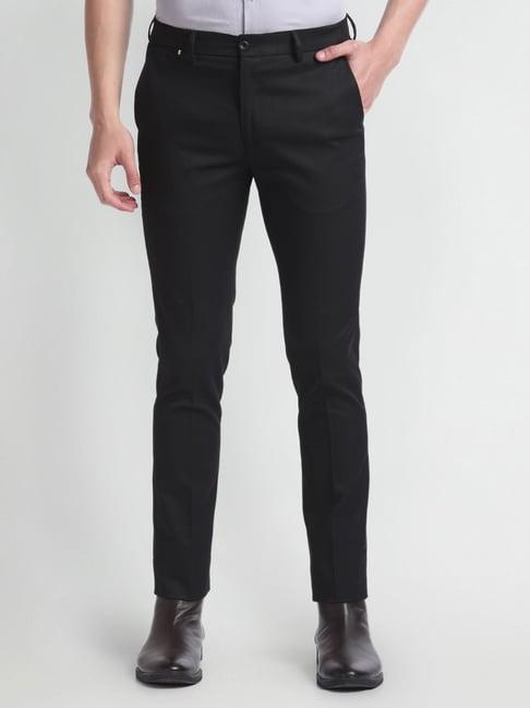 arrow newyork black slim fit texture trousers