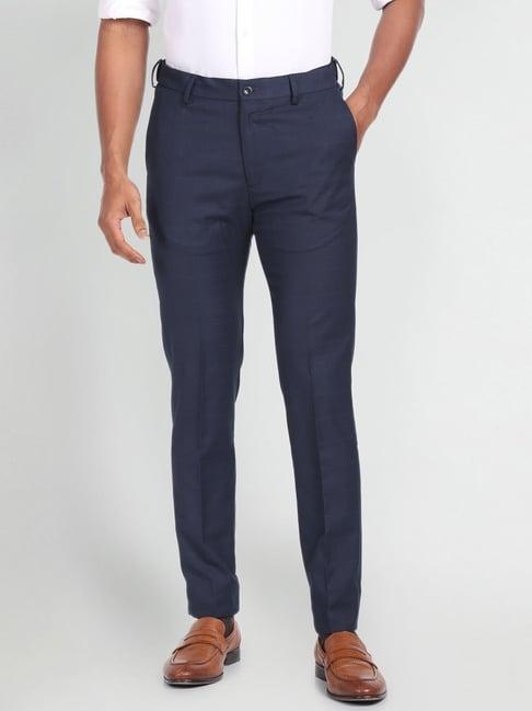 arrow newyork blue regular fit checks trousers