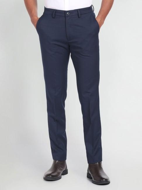 arrow newyork blue slim fit checks trousers