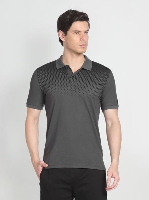 arrow newyork grey cotton regular fit printed polo t-shirt