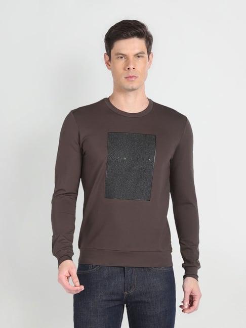 arrow newyork grey cotton regular fit printed sweatshirt