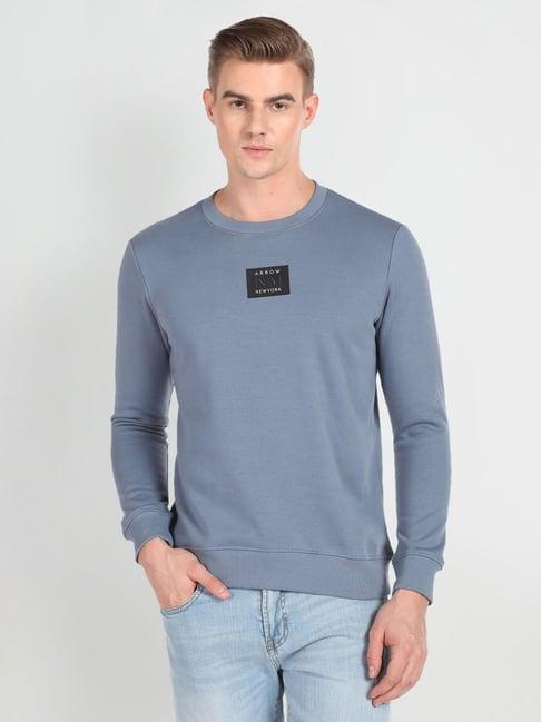 arrow newyork grey cotton regular fit sweatshirt