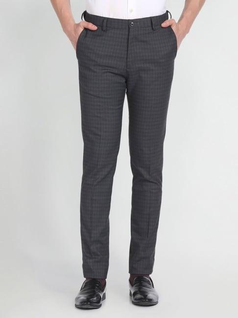 arrow newyork grey slim fit checks trousers