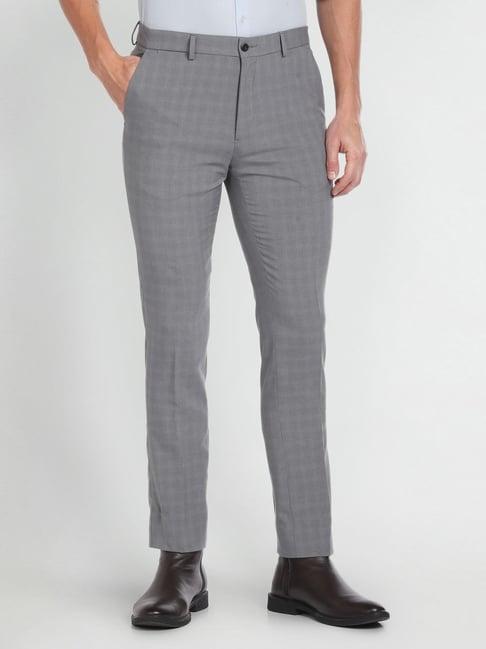 arrow newyork grey slim fit checks trousers