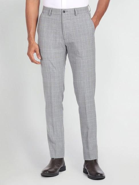 arrow newyork grey slim fit checks trousers