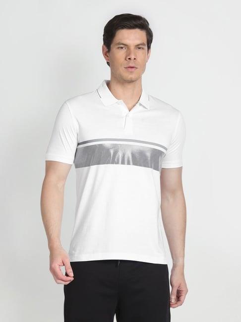 arrow newyork white cotton regular fit colour block polo t-shirt