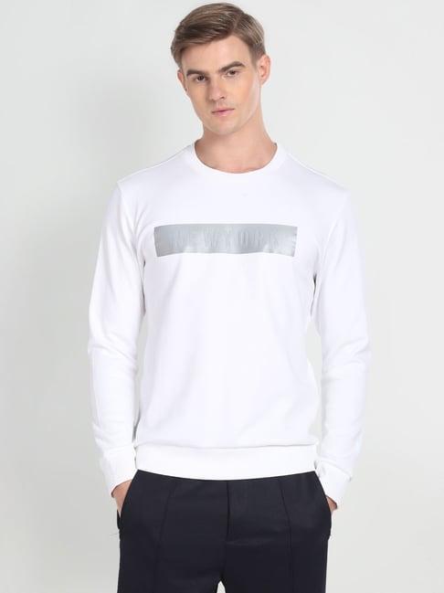 arrow newyork white cotton regular fit printed sweatshirt