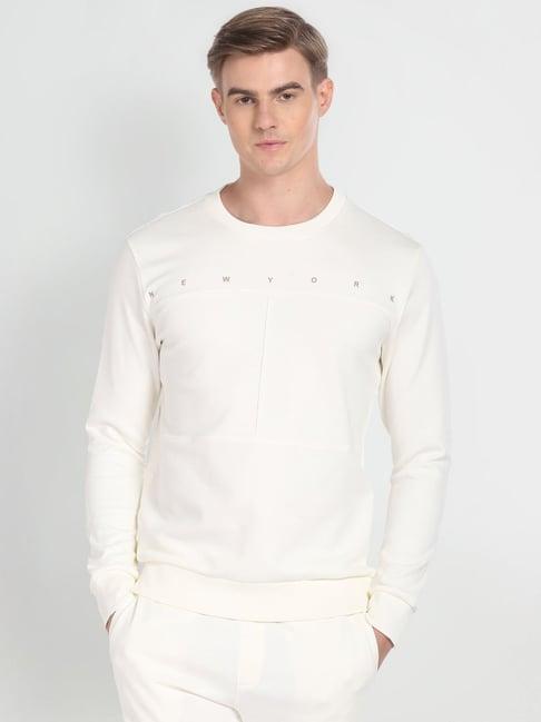 arrow newyork white cotton regular fit printed sweatshirt