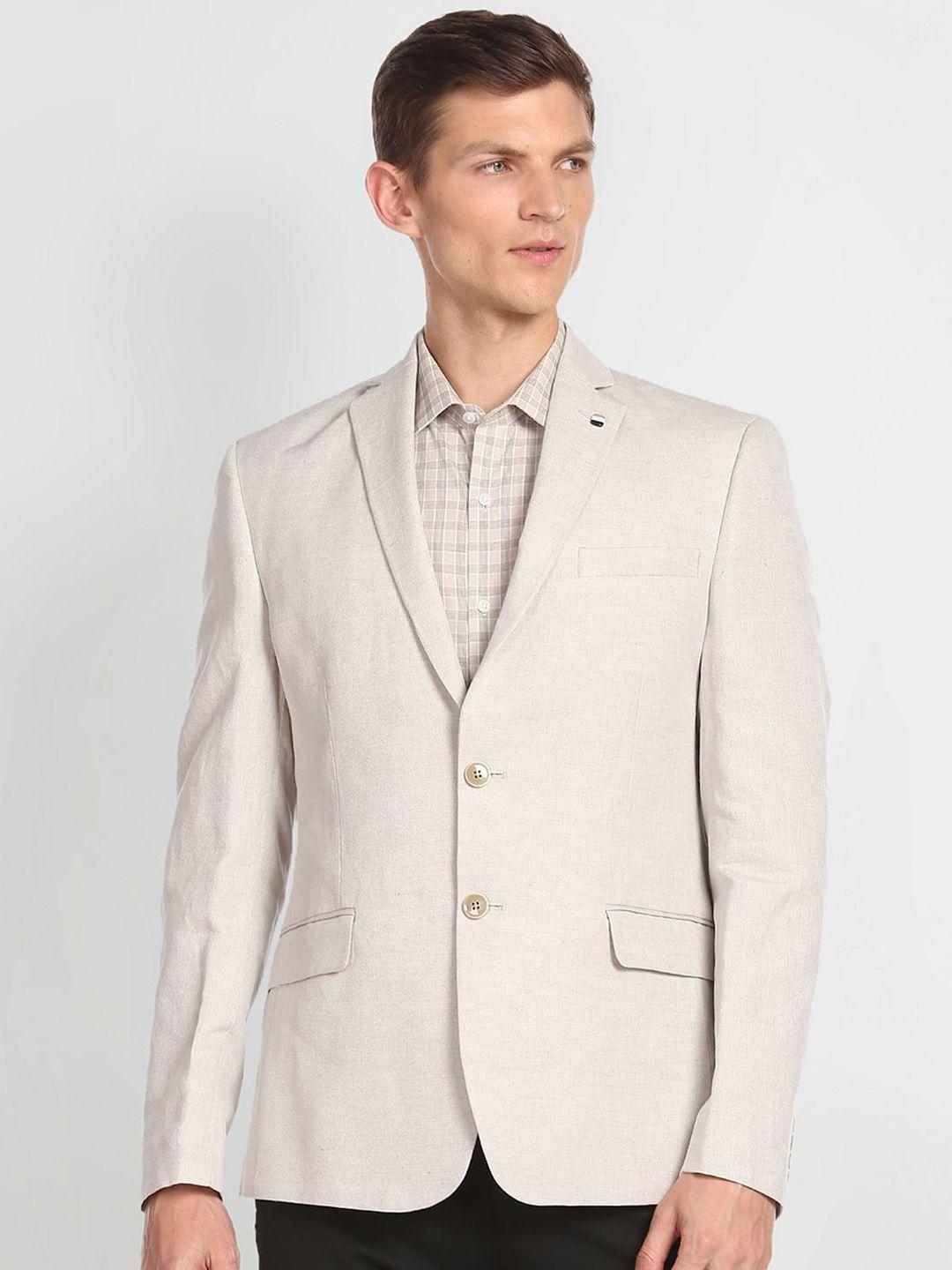 arrow notched lapel collar single-breasted linen cotton formal blazer