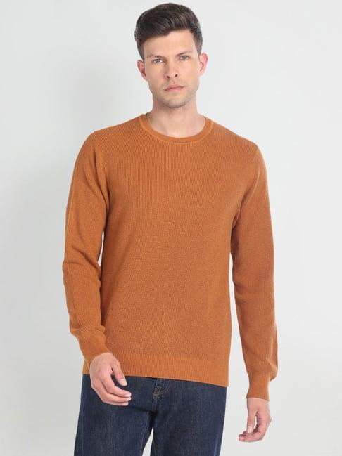 arrow ochre regular fit self pattern sweater