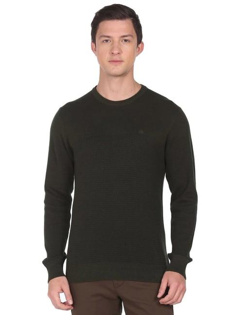 arrow olive cotton regular fit self pattern sweaters