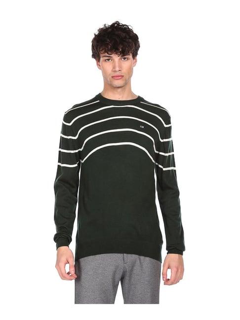 arrow olive striped round neck sweater