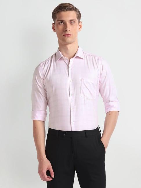 arrow pink cotton regular fit checks shirt