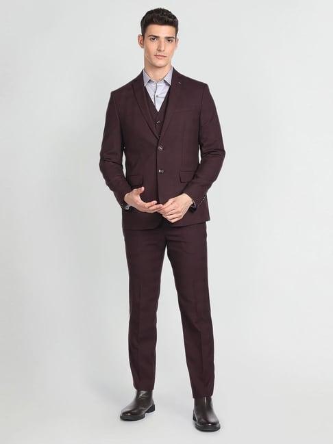 arrow red regular fit checks three piece suit