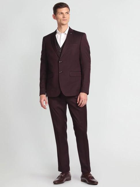 arrow red regular fit three piece suit