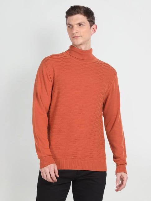 arrow rust regular fit self pattern sweater