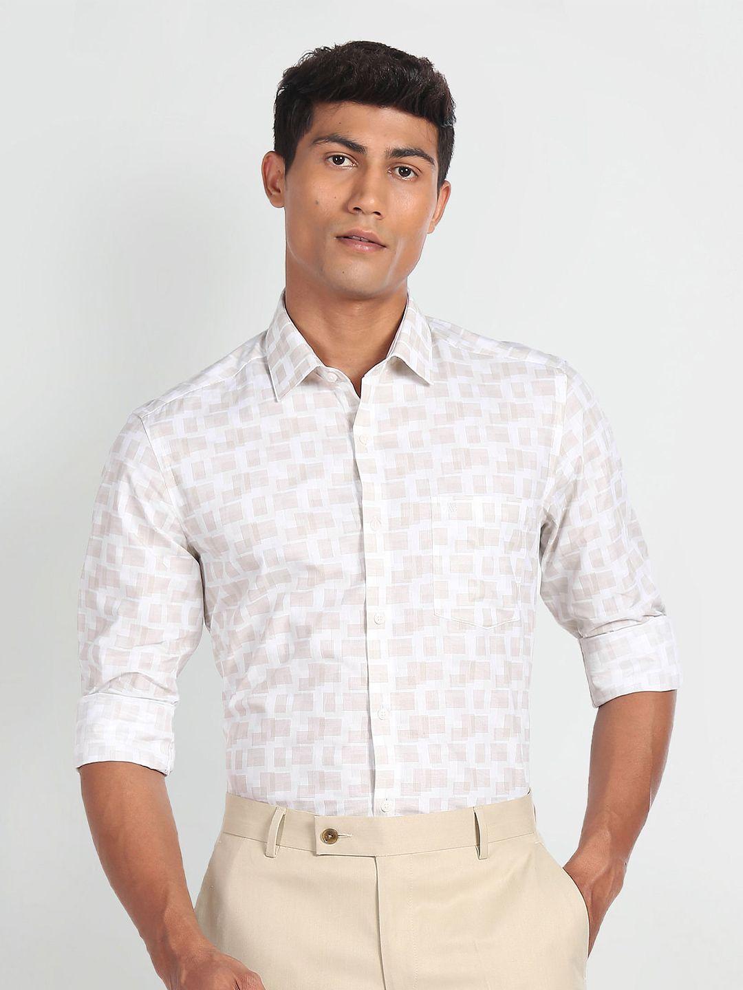 arrow slim fit geometric printed pure cotton formal shirt