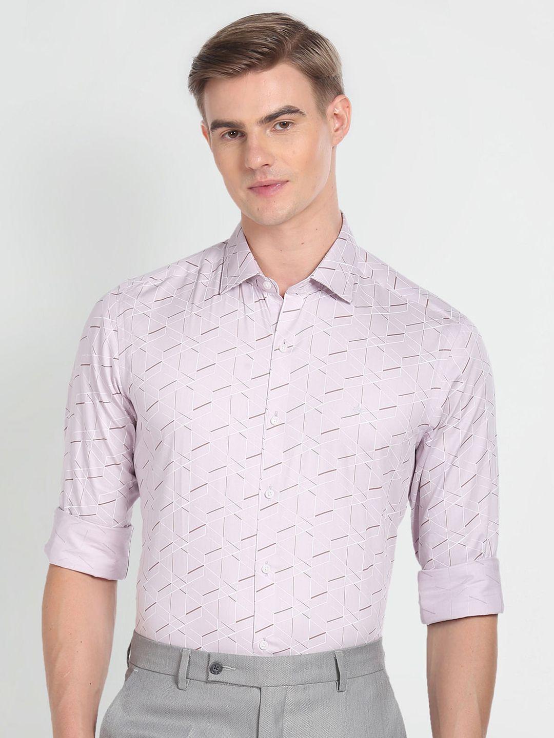 arrow slim fit geometric printed twill weave pure cotton formal shirt