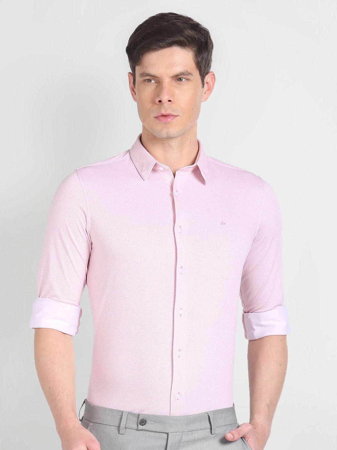 arrow slim fit micro ditsy printed spread collar long sleeve pocket formal shirt