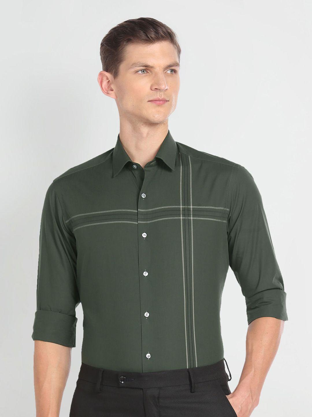 arrow slim fit vertical striped spread collar pure cotton formal shirt