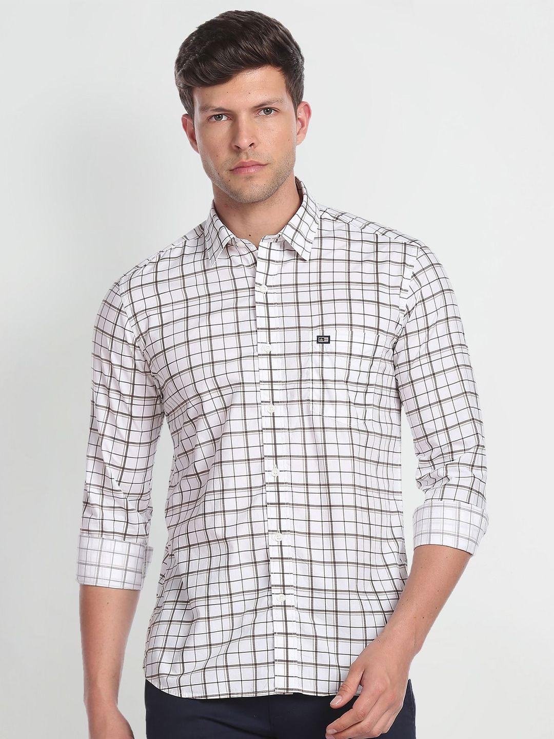 arrow sport  grid tattersall checks pure cotton slim fit casual shirt