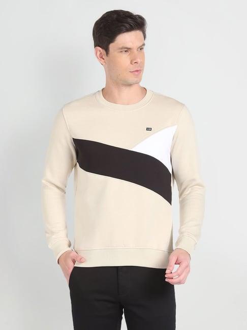 arrow sport beige cotton regular fit colour block sweatshirt