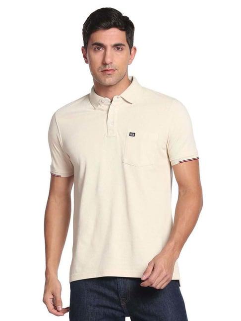 arrow sport beige cotton regular fit polo t-shirt