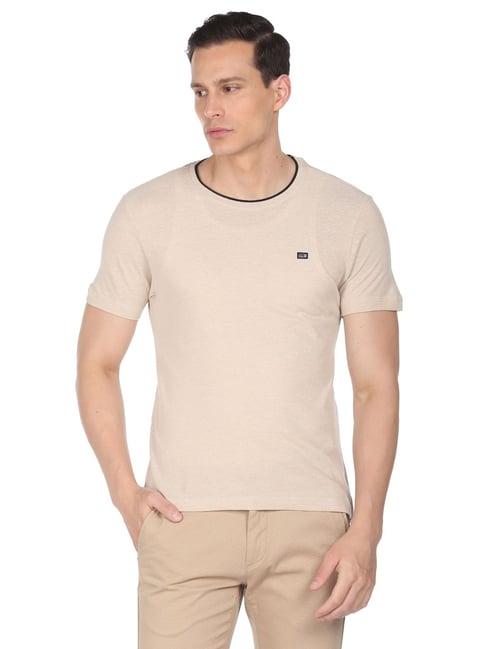 arrow sport beige cotton regular fit t-shirt