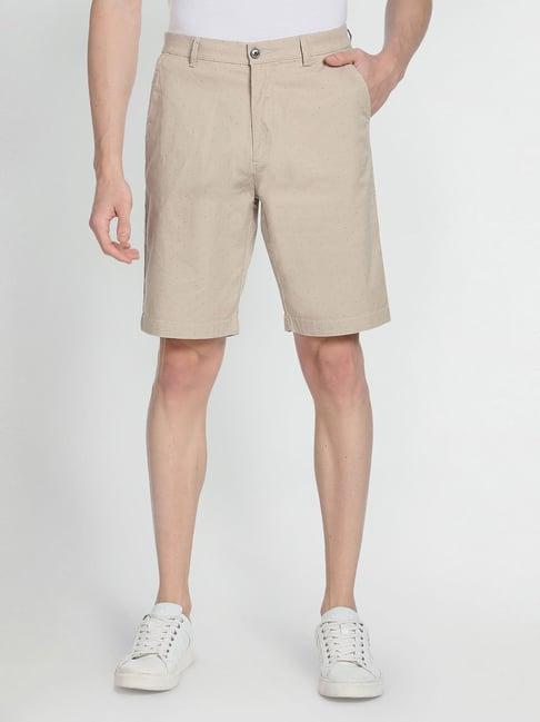 arrow sport beige regular fit shorts