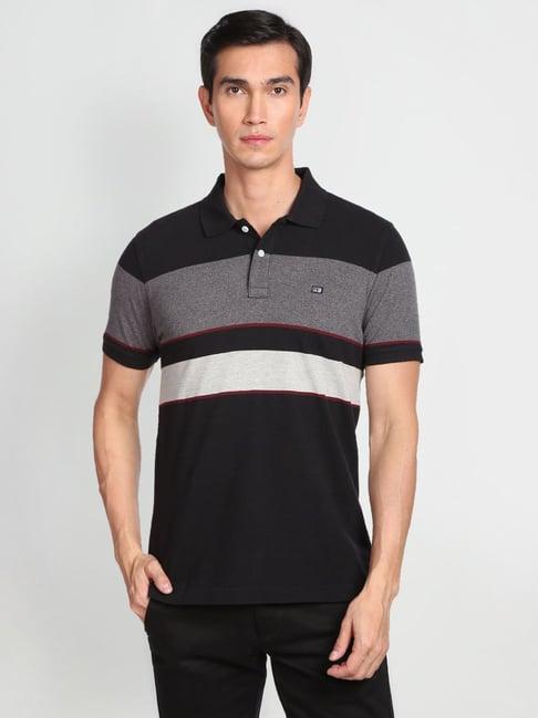 arrow sport black cotton regular fit colour block polo t-shirt