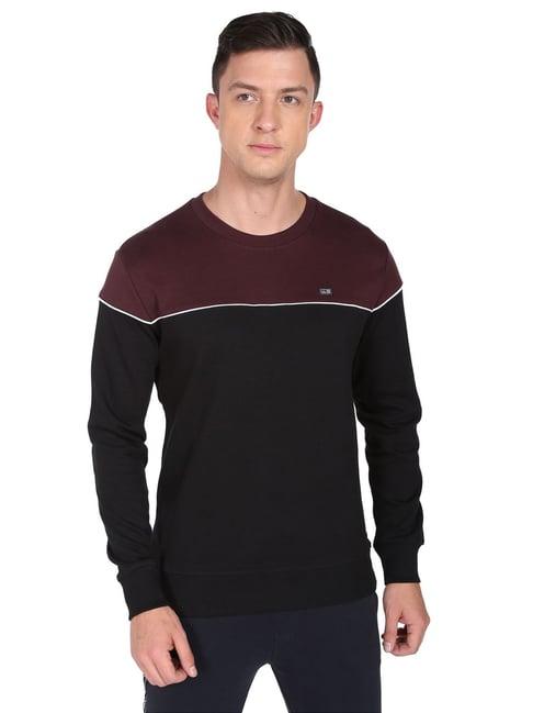 arrow sport black cotton regular fit colour block sweatshirt