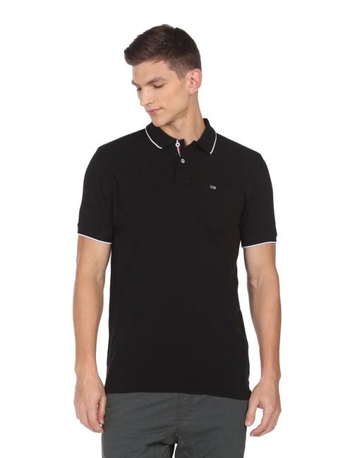 arrow sport black cotton regular fit polo t-shirt