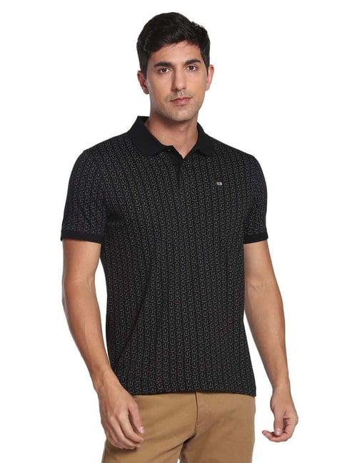 arrow sport black cotton regular fit printed polo t-shirt