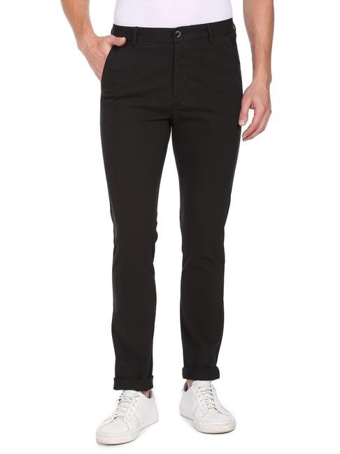 arrow sport black cotton skinny fit trousers