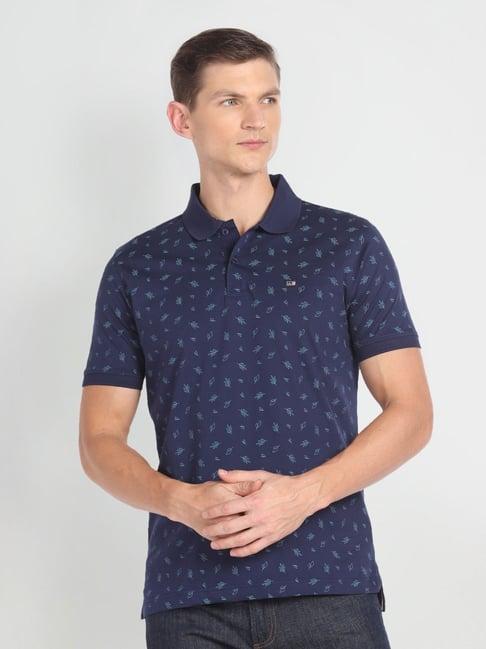 arrow sport blue cotton regular fit printed polo t-shirt