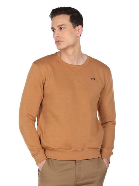 arrow sport brown cotton regular fit sweatshirt