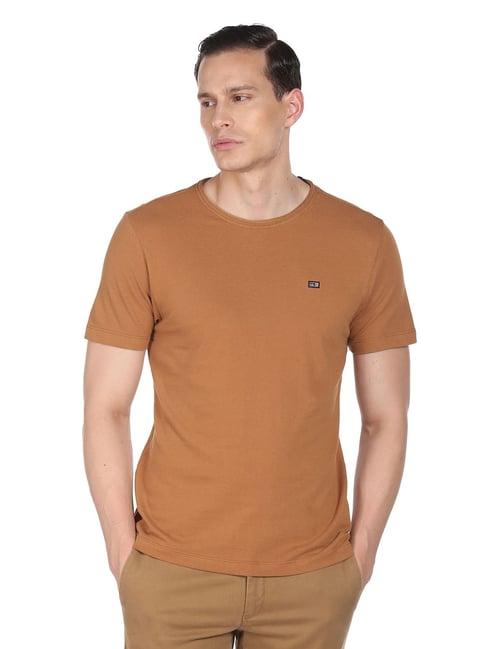 arrow sport brown cotton regular fit t-shirt