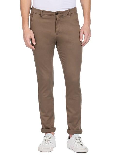 arrow sport brown cotton skinny fit trousers