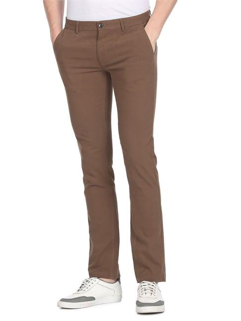 arrow sport brown cotton slim fit chinos