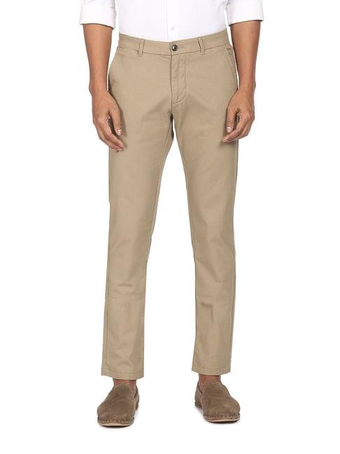 arrow sport brown slim fit flat front trousers