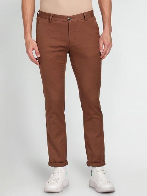 arrow sport brown slim fit texture chinos