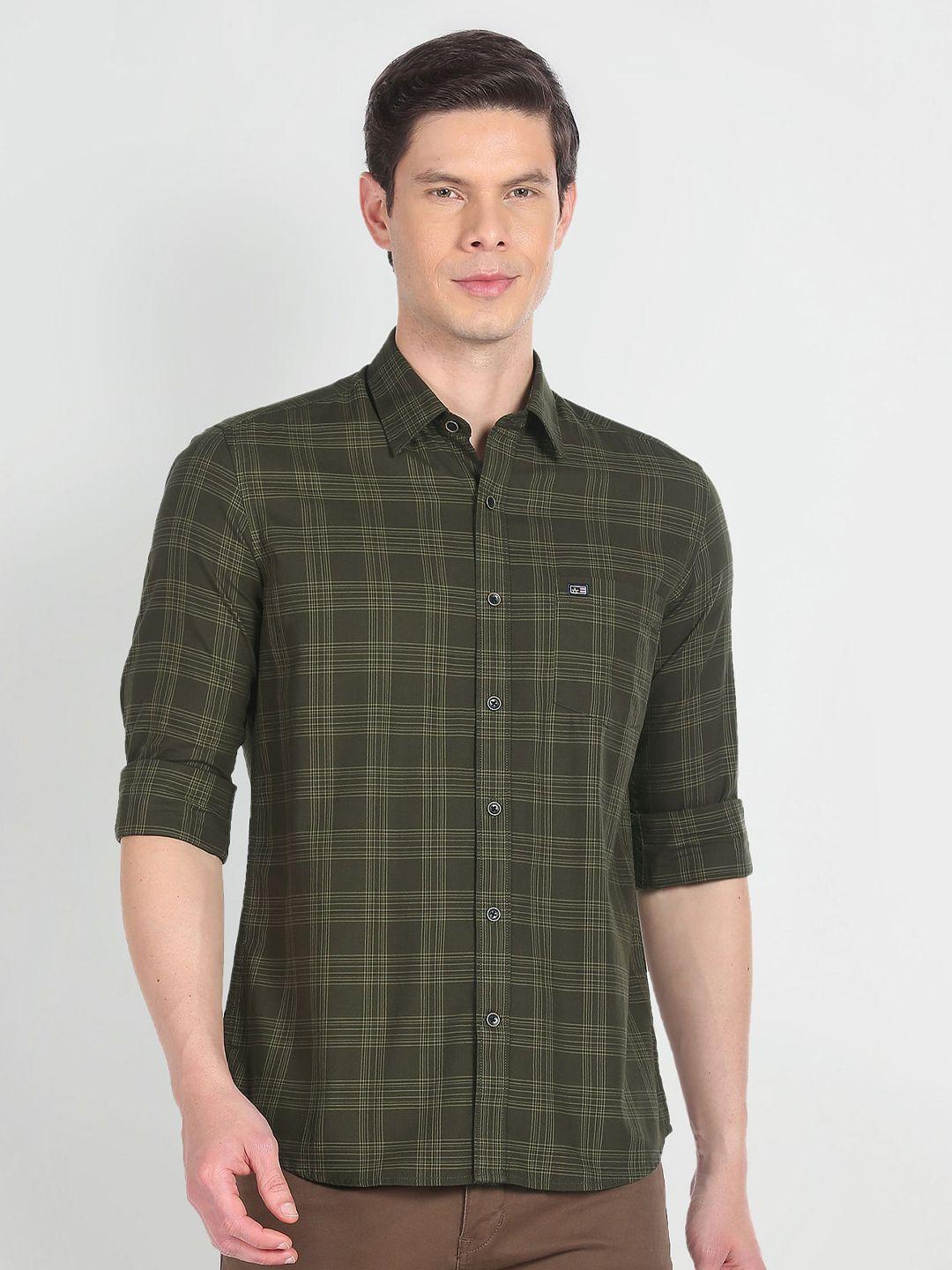 arrow sport checked slim fit cotton casual shirt
