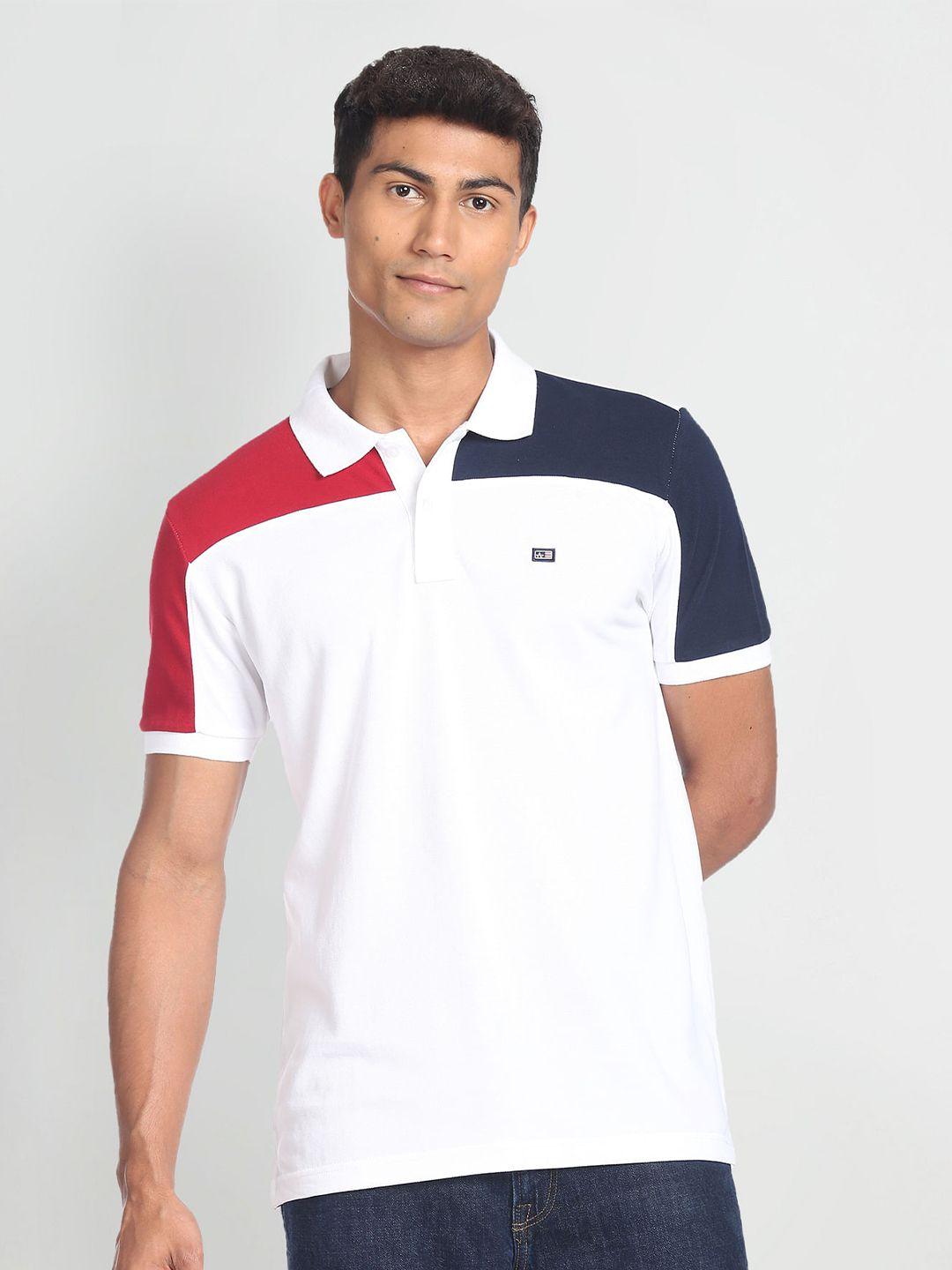 arrow sport colourblocked polo collar pure cotton t-shirt