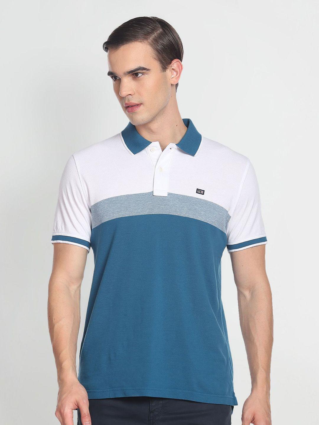 arrow sport colourblocked short sleeve polo collar pure cotton t-shirt