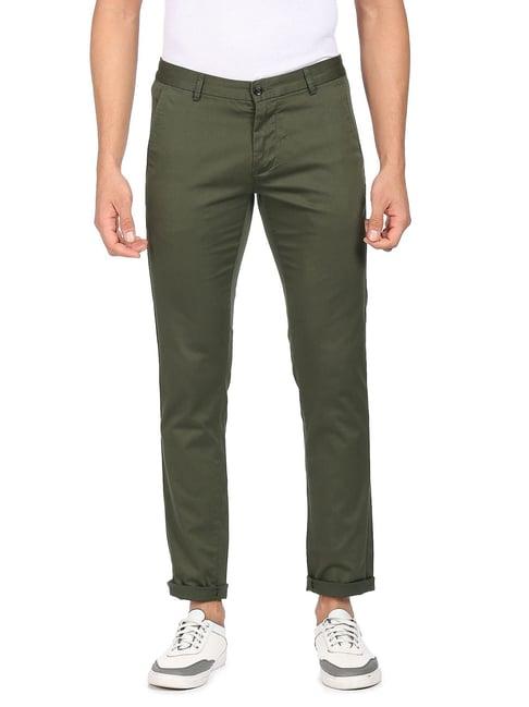 arrow sport dark green slim fit flat front trousers