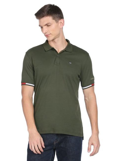 arrow sport green cotton regular fit polo t-shirt