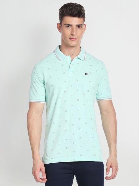 arrow sport green cotton regular fit printed polo t-shirt