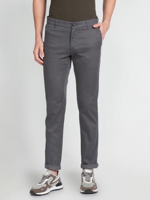 arrow sport grey cotton slim fit chinos